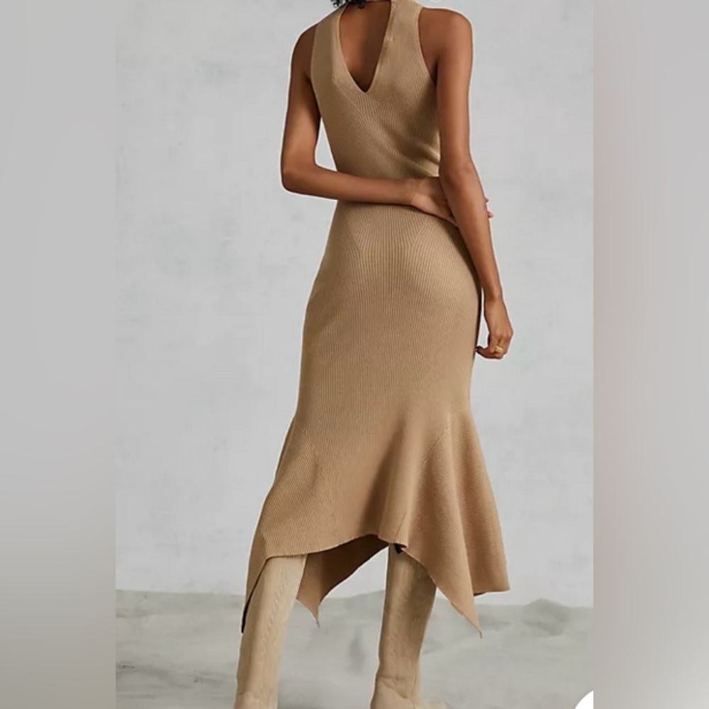 Anthropologie Knit Mock Turtle Neck Midi Tan Cedar Sweater Dress Size XS - Picture 2 of 12